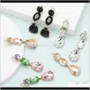 Charm Jewelry Drop Delivery 2021 Simple Wind Round Water Drop-Shaped Glass Diamond Geometric Mujer Pendientes llamativos Street Snap Dwo9V