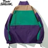 Men Hip Hop Streetwear Jacket Coat Retro Color Block Patchwork Harajuku Windbreaker Oversized Track Pocket Autumn 211126
