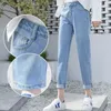 Mode haute taille petit ami décontracté jeans bleu femmes vintage poche de poche pantalon harem pantalon streetwear cowboy denim pantalon 210416