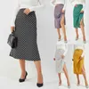 Autumn Pencil Vintage midi skirts women Slim-Fit Split Satin Hip Skirt High Waist Mid-Length Zip Polka Dot Women's 210508