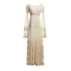 Yosimi Summer Long Long Women Dress Evening Party Maxi Vintage Lady White Off The Shoulder Floor-Length Tassel Tunic 210604