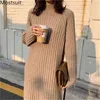 Plus Größe Herbst Winter Gestrickte Rollkragenpullover Kleid Frauen Langarm Casual Mode Koreanische Mid-länge Kleider Vestido 210513