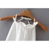 Vintage Printemps Été Mode Femme Blanc Volant Dos Nu Halter Col Sangle Sling Crop Top Camis 210508