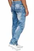 Moda Jeans Homens Cintura Alta Cintura Skinny Mens Denim Boyfriend Calças Outono Motociclista Reto Biker Preto Calças Blue Jean 210716