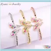 Beaded Armband Jewelrybeaded Strands 3st Micro Pave CZ Jewelry Handwoven Crystal Zirconia Bangles for Women Girls Rainbow Butterfly B