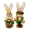 OOTDTY 2 pièces mignon lapins de paille lapin décorations fête de pâques maison jardin mariage ornement Po accessoires artisanat 210727