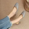Designerinnen Frauen Vintage -Kleiderschuhe Quadrat Zehen echte Leder klobige Heel Mode gemischte Farbe Einfachheit Lady Party Sandalen Sandalen