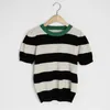 Womengaga Korea Lente Zomer T-shirt Dames Dunne Losse Eenvoudige Korte Puff Sleeve Stripe Pullover Tees Aziatische Meisjes 86AY 210603