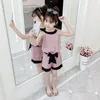 코튼 소녀 의류 세트 여름 민소매 캐주얼 조끼 + 반바지 어린이 정장 작은 공주 의상 3-10 년 아이들의 옷