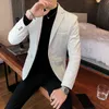 Mäns Faux Läderdräkt Jacka Män Koreanska Kläder One Button Casual Slim Fit Blazer White Black Red Singer Stage Blezer Coat 211111