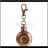 Flasks 1Oz Mini Round Portable Liquor Wine Pot Stainless Steel Metal Small Hip Flask With Keychain 28Ml 2Vbbi B5Tbd