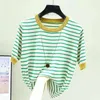 Shintimes Striped Tee Shirt Femme Tops Summer T Women Thin Ice Dile Silk Thirtts tshirts Short Sleeve Camisetas Mujer 220307