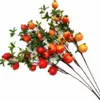 Une plante artificielle de verdure de tige de fruit de poemgranate 7 têtes de branche d'arbre de fruits rouge orange pour les centres de table de mariage Home Party Shops Décoration florale