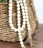 Natural Wood bead Pendant Farmhouse Decor Creative hemp rope tassel beads Nordic style Country home decoration handmade RRD6758