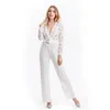 Kvinnors Jumpsuits Rompers Eleganta Lace Kvinnor Sommar Jumpsuit Sexiga Ladies Casual Long Byxor Overells Vit