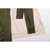 [EAM] Women Green Striped Irregular Big Size Dress Lapel ShortSleeve Loose Fit Fashion Spring Summer 1DD6109 210512