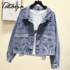 Vintage Denim Jacka Kvinnor Spring Coat Ripped Oversized Outerwear Coats Windbreaker Pojkvän Kvinna Jeans Plus Storlek 211014