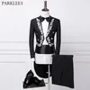 Biały TailCoat Mężczyźni Ślub Onośniki Haftowane Garnitury 2 Sztuka Męskie Garnitury Z Spodnie Prom Singers Stage Costume Tuxedo Men Set Set 210524