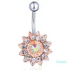 D0691 (4 cores) Clear Ab Shot Flower Button Button Anel Piercing Corpo Jewlery 1.6 * 11 * 5/8 Belly Ring Body Jóias