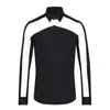 White Splicing Black Luxury Long Sleeve Casual Mens Dress High Quality Slim Fit Male Shirts 3XL Men's