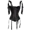 Corsetto da donna con ossa in acciaio satinato Nastri larghi Fiocchi da annodare Spalline Scarpe da ginnastica sexy in vita gotica con bretelle Donna Corsetto da sposa bianco Lingerie Nero S-XXL