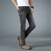 Cowboy män byxor män stretch jeans manlig casual regelbunden passform rak retro denim pant klassisk mode kläder grå blå 210518