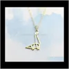 Pendentifs Bijoux Drop Livraison 2021 10Pcs- N077 Or Sier Simple Origami Mignon Papier Dinosaure Collier Moderne Minimaliste Animal Pendentif Cou