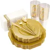 Disposable Dinnerware 50 Pieces Of Tableware Plastic Plates And Golden Silverware Wedding Birthday Party Decorations5302182