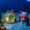 Christmas Decorations House Miniature Decorative Rustic Figurine Battery Operated Small Light Up Display Tabletop For Party Indoor