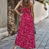 Senhoras Boho Verão Mulheres Vestido Polka-Dot Sexy Maxi Dess Mulheres Impressão Foral Longo Feriado Sundress Mulheres Praia Vestido Feminino Vestido 210416