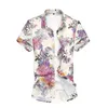 Big Size Men 5xl 6xl 7xl Nya sommartröjor Män Kort ärm blommig tryck Hawaiian Casual Cool Breattable Vacation Beach Shirt 210412