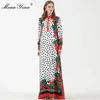 Moda Designer Runway Sukienka Jesień Zima Damska Sukienka Z Długim Rękawem Dot Floral-Drukuj Luźne Szaty Maxi Dresses 210524