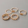 5 pcs / sets ins Simples estilo ouro cor anel conjunto para mulheres coração oco geométrico jóias anillo