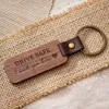 Personlig DIY Hem Läder Keychain Pendants Beech Wood Carving Keychains Thanksgiving Fars daggåva