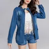 Women's Jackets Women's Jacket Ladies Warm Outerwear Denim Solid Color Washed Old Zipper Large Size Loose Jeans Coat Shirt 8.27