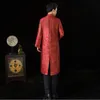 Wedding Party Cheongsam men's tang suit embroidered dragon Stand Collar Qipao long Sleeve Marry Banquet Chinese Gown red Ethnic Clothing
