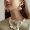 Klassische Vintage Glas Imitation Perle 3 Layered Knoten Halsketten für Frauen Halskette Weiblichen Schmuck Großhandel Geschenk