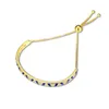 Stones Blue Enamel Stripes Sliding Bangle Armband Golden Shine Smycken 925 Sterling Silver Armband Justerbar kedja