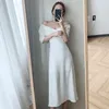 Robes d'été pour femmes col en V taille haute en mousseline de soie élégante à lacets Style coréen dame sauvage longue 210429