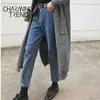 Kadın kot pantolon siyah Kore mahsulü kot kız öğrencileri vintage katı uzun pantolonlar kadın yüksek bel kot pantolonları kadın 210702