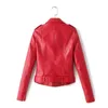 Herbst Frauen Streetwear Slim Fit Pu Faux Leder Jacke Casual Weibliche Zipper Drehen Unten Kragen Rot Kurzen Mantel Outwear 210430