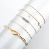 Cadena de eslabones, 5 uds., conjunto de pulseras para mujer, cuentas de concha de Metal multicapa, cadenas de oro, pulsera Bohemia para mujer, tobillera de playa antigua, joyería Acc317P