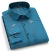ホリデースタイルカジュアルストレッチ長袖プリントシャツポケットレスデザインスタンダードフィット快適な柔らかい薄いメンズファッションシャツ210706