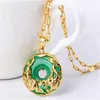 Jade Pendant Necklace for Men Fashion Aventurine Green Chalcedony Agate Coiling Dragon and Phoenix Gold Pendants Safe Buckle