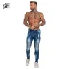 Skinny Jeans Slim Fit Ripped Mens Jeans Big och Tall Stretch Blue Jeans för män Distressed Elastic Waist ZM59