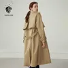 Fansilanen Khaki Lange Dames Trenchcoat Herfst Winter Sash Riem Mode Windbreaker Vrouwelijke Causale Streetwear Jacket Trenchcoat 210607