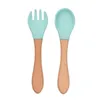 2021 Bambu Bebê Colher e Forquilha Set Soft Silicone Dica Bebê Alimentação De Bebê Colher Silicone Silicone Treinamento Colher Cutelaria da Criança