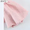 ZEVITY Kadınlar Seksi Kapalı Omuz Pembe Jakarlı Pembe Smock Bluz Kadın Fener Kol Kısa Gömlek Chic Blusas Tops LS7674 210603