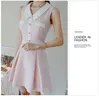 Elegant Pink Sweet Doll Collar Hit Color Thin Tweed Mini Dress Korea Summer Sleeveless Slim Waist A-Line Party Vestidos 210519