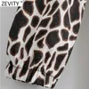 Zevity Women Vintage V Neck Animal Skin Print Pleats Mini Sukienka Femme Rękaw Puff Sierbite Dorywczo Chic Wzburzyć Vestido DS4677 210603